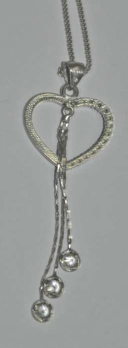 Vintage Middle Eastern YT900 Sterling Silver Heart and Crystal Pendant on 925 Silver Chain