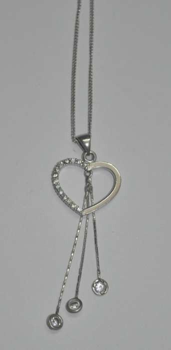 Vintage Middle Eastern YT900 Sterling Silver Heart and Crystal Pendant on 925 Silver Chain
