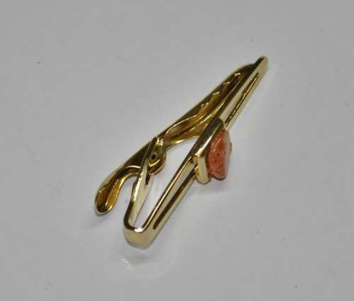 Vintage Gold Tone and Agate Nippy-Clip Tie Clip Made in England by Stratton in original box