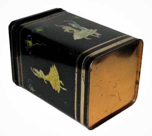 Vintage, Collectible Black and Gold Tea Tin Featuring Flamenco Dancers