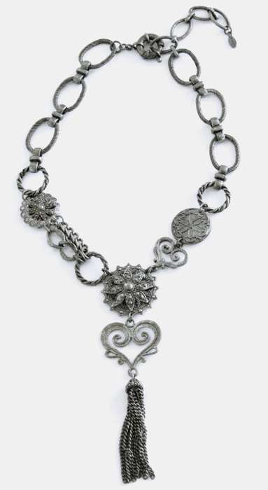 Vintage Chunky Antique Silver tone necklace by Honey