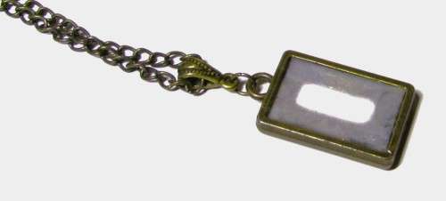 Vintage Antique Brass Tone Chain Necklace with Framed Butterfly Image set in resin