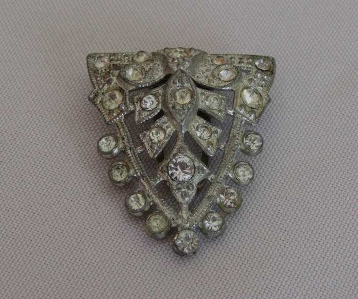 Vintage Art Deco silver tone and clear rhinestone dress clip c1930