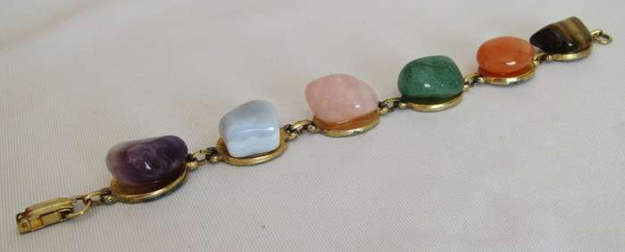 Vintage gilt link bracelet with genuine semi precious stones
