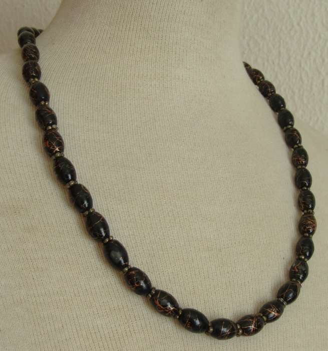 Vintage Art Deco style black and copper glass bead necklace