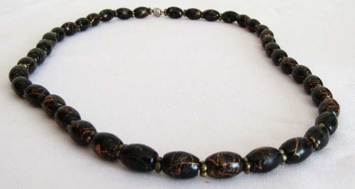 Vintage Art Deco style black and copper glass bead necklace