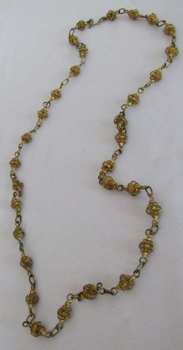 Vintage 1940s gilt brass wire basket bead necklace