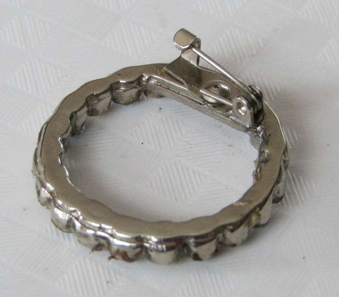 Vintage Silver Tone Circle of Life Brooch/Hat Pin with Clear and Light Blue Rhinestones