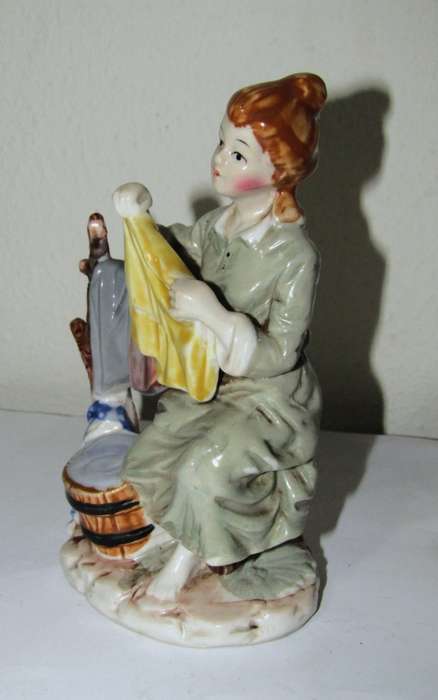 Collectible Ceramic Figurine - Woman Washing in Classic German Style c1980