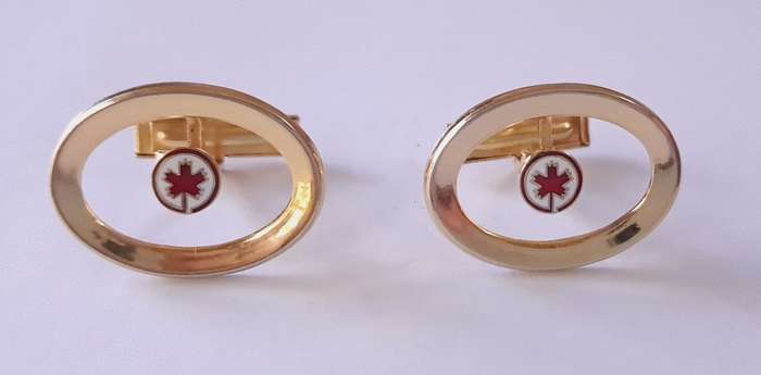 Vintage Gold Tone and Enamel Canadian Maple Leaf Cufflinks and Tie Clip