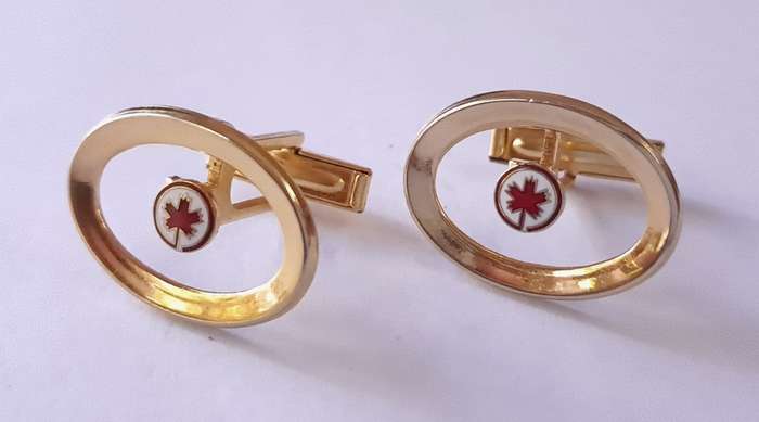 Vintage Gold Tone and Enamel Canadian Maple Leaf Cufflinks and Tie Clip
