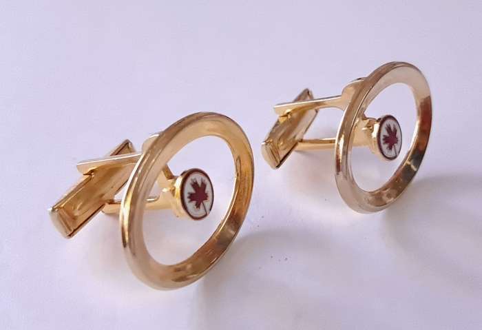 Vintage Gold Tone and Enamel Canadian Maple Leaf Cufflinks and Tie Clip