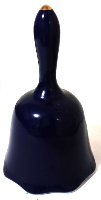 Vintage Japanese made Cobalt Blue Porcelain Hand Bell with Pheasant & Lotus Flower Decoration