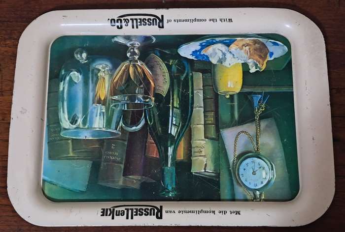 Vintage Tray featuring Russell and Co advertising