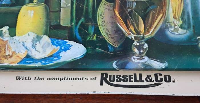 Vintage Tray featuring Russell and Co advertising