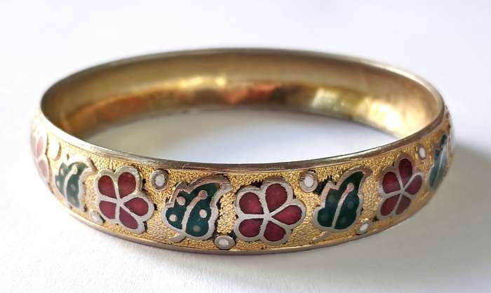 Vintage Gold Tone and Enameled Bangle Bracelet