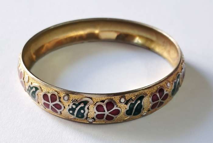 Vintage Gold Tone and Enameled Bangle Bracelet