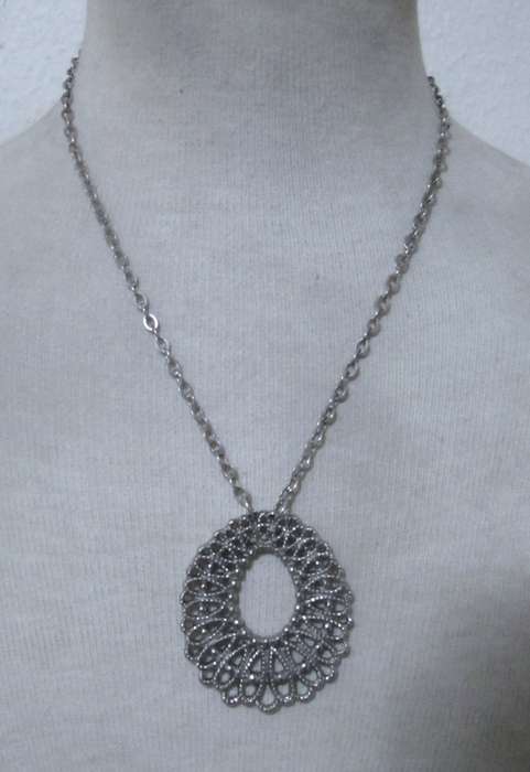 Vintage Dutch Silver Plated Teardrop Pendant on 835 Sterling Silver Chain