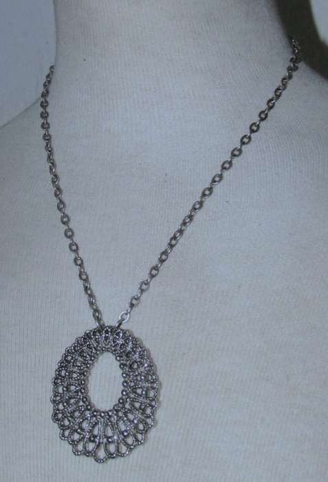 Vintage Dutch Silver Plated Teardrop Pendant on 835 Sterling Silver Chain