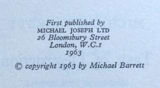 Task of Destruction by Michael Barret, Michael Joseph 1963 First Edition hardcover