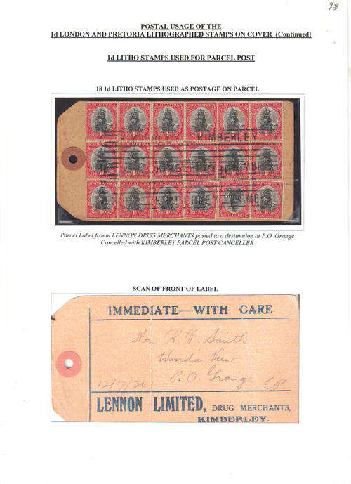 1d LITHOGRAPHED STAMP USED FOR PARCEL POST
