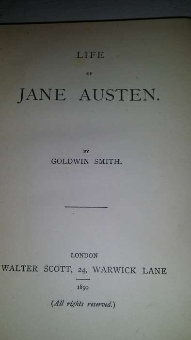 Books -  The Life of Jane Austen by Goldwin Smith 1890