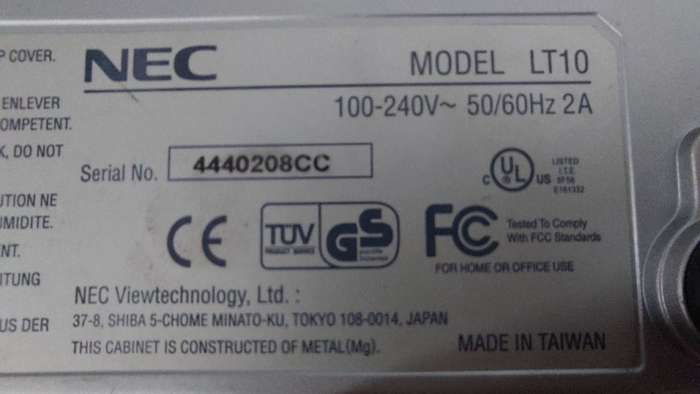 NEC DLP Projector Model: LT10