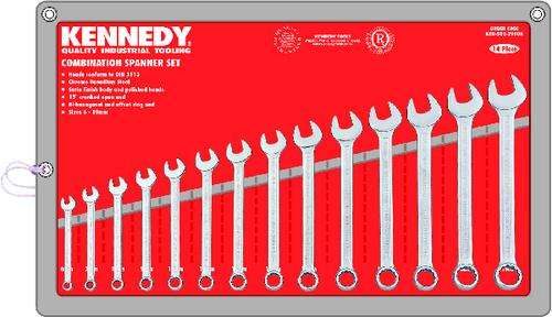 KENNEDY INDUSTRIAL COMBINATION SPANNER SET: 14 PIECE