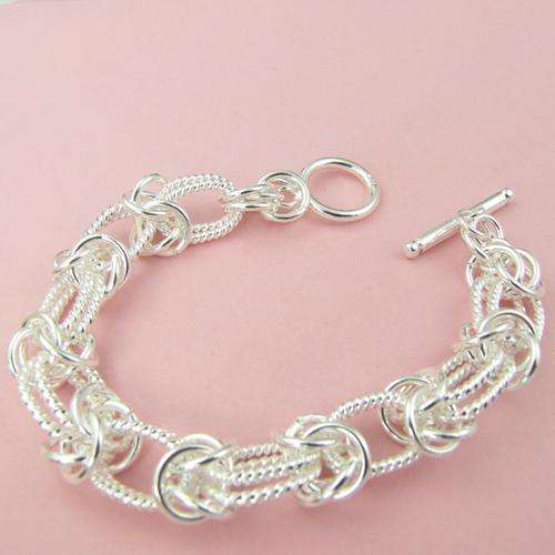 Silver Heart Mottled Oval Link Bracelet