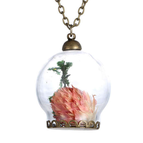 Beautiful Bulb Pendant with Vintage Dried Flower Necklace