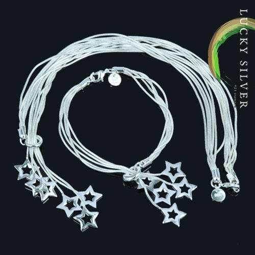 .925 sterling silver jewellery set necklace bracelet earring pendant