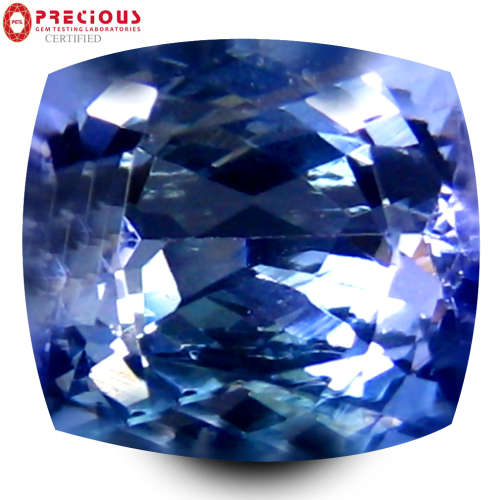 NATURAL 2.81 ct PGTL Certified Cushion Shape (8 x 8 mm) Bluish Violet Tanzanite