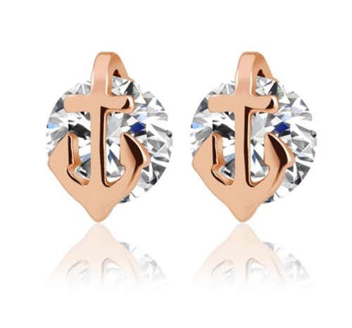 ASTONISHING YELLOW GOLD PLATED SIMULATED DIAMOND ANCHOR EARRING