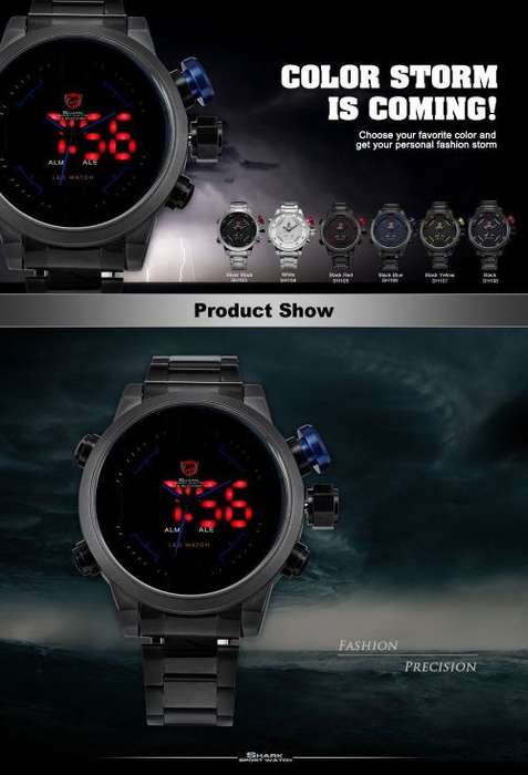 Genuine SHARK Men's LED Digital Date Day Display Alarm Quartz Sport Watch Ref01