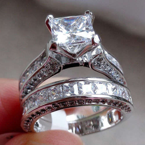 Gorgeous Princess Cut 18k White Gold Filled Wedding Band Ring Size 8