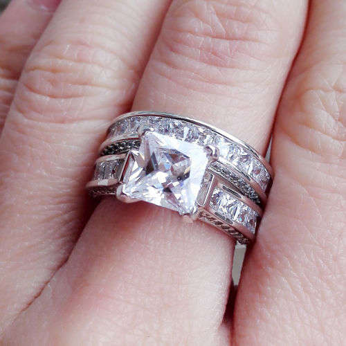Gorgeous Princess Cut 18k White Gold Filled Wedding Band Ring Size 8