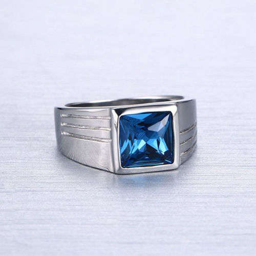 Mens Blue Sapphire Stainless Steel Size 10