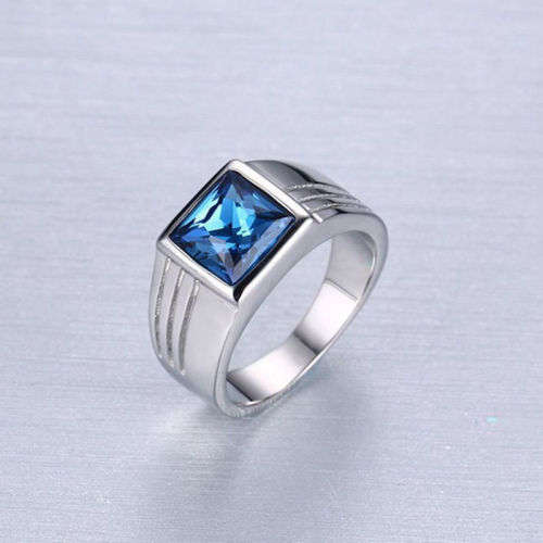 Mens Blue Sapphire Stainless Steel Size 10