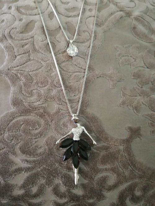 Long Double Layer Sweater Ballerina in Black Dress Fashion Necklace