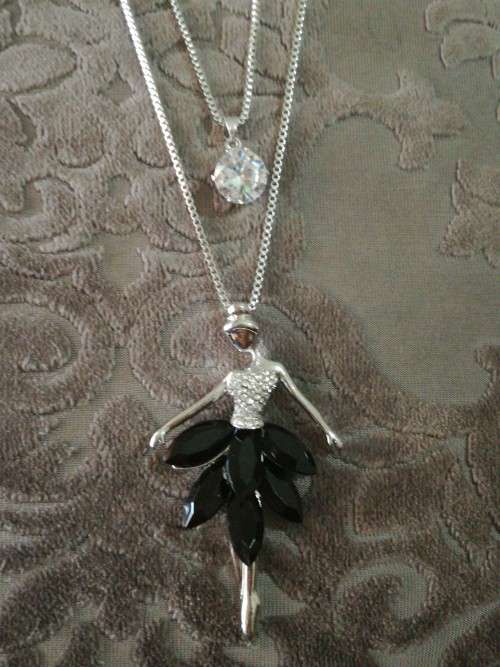 Long Double Layer Sweater Ballerina in Black Dress Fashion Necklace