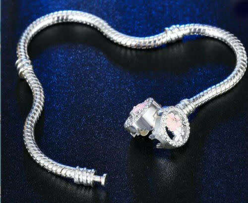 Silver Snake Chain Bracelets Bangle suit European Charm Beads 17cm