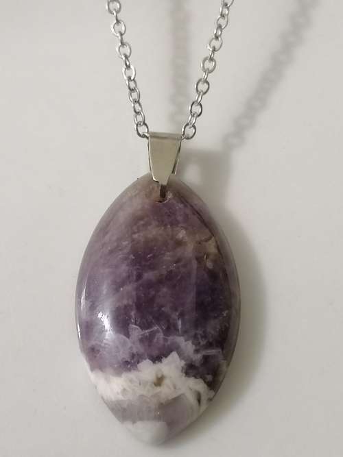 36x21x6mm Brazil Natural Amethyst Olivary Gemstone Necklace
