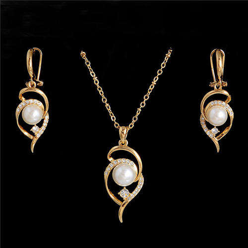 18K Gold Filled White Pearl 48cm Necklace Pendant Stud Earrings Jewelry Set