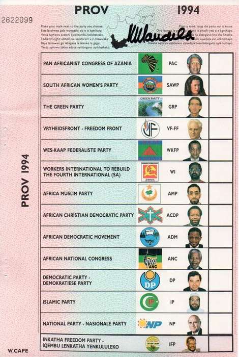 NELSON MANDELA AUTOGRAPH ON 1994 BALLOT PAPER