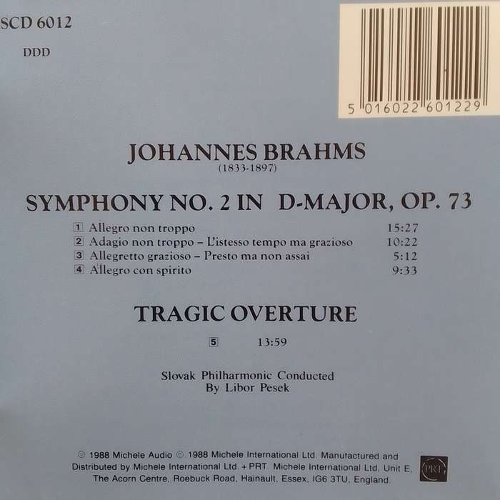 Brahms (CD) Symphony No. 2/Tragic Overture