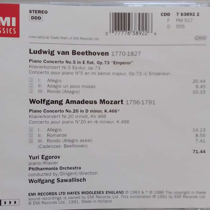 Beethoven/Mozart (CD) Piano Concerto 5/Piano Concerto 20