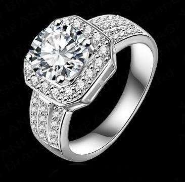 L@@K! 18K White Gold GP Pave Ring Size 7 / N