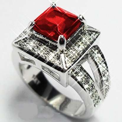 *14k White Gold Natural Ruby & CZ Ring Size 8 / Q *