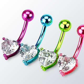 Hot!! * Neon Blue Titanium & Surgical Steel Crystal Heart Belly Ring*