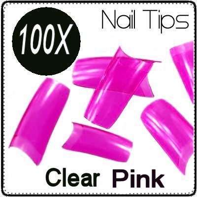 100x Clear Pink Nail Gel Acrylic French Art Tips